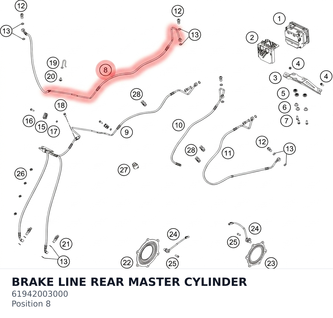 Diagram preview: BRAKE LINE REAR MASTER CYLINDER (61942003000)