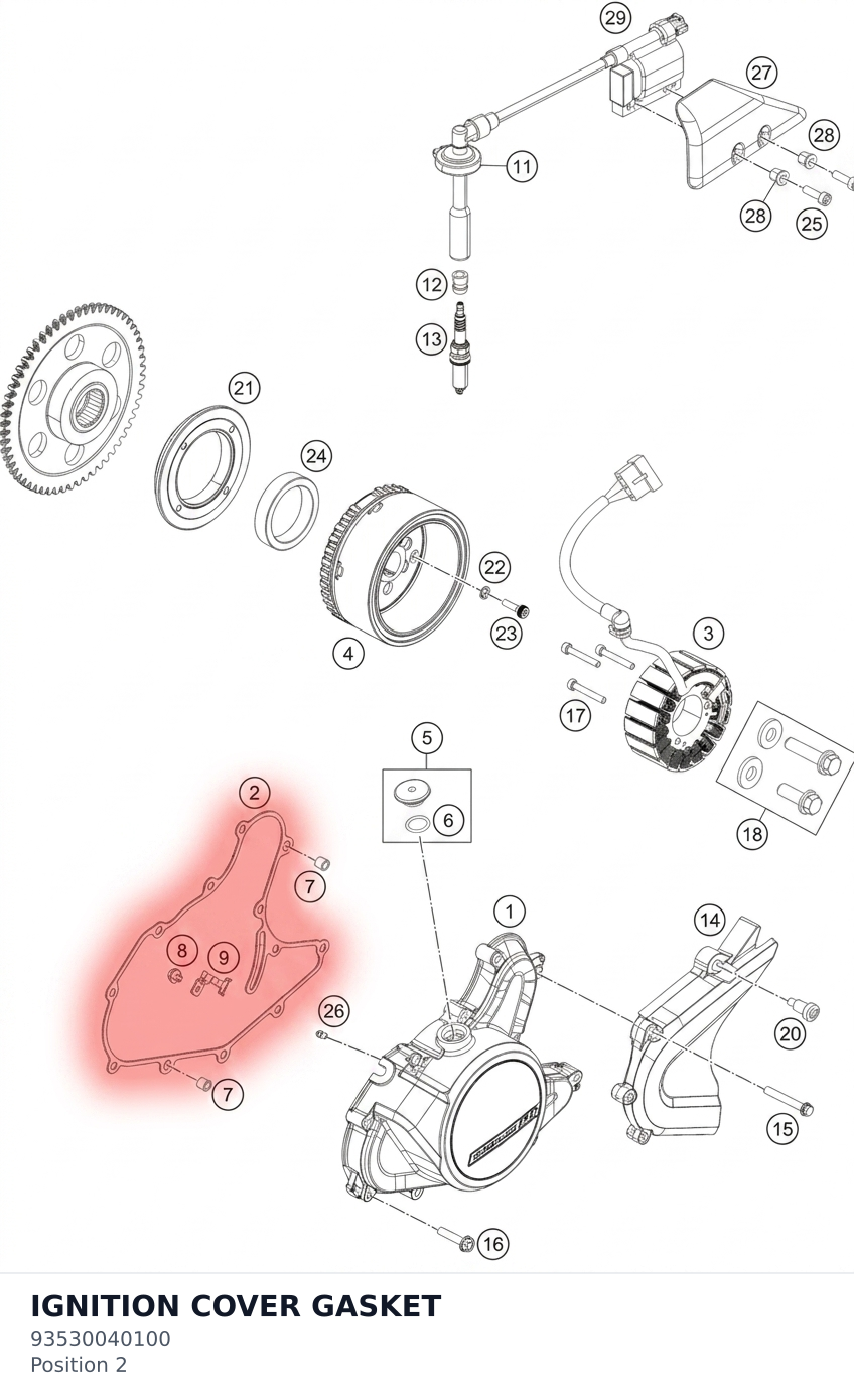 Diagram preview: IGNITION COVER GASKET (93530040100)