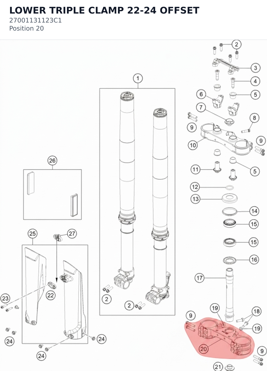 Diagram preview: LOWER TRIPLE CLAMP 22-24 OFFSET (27001131123C1)