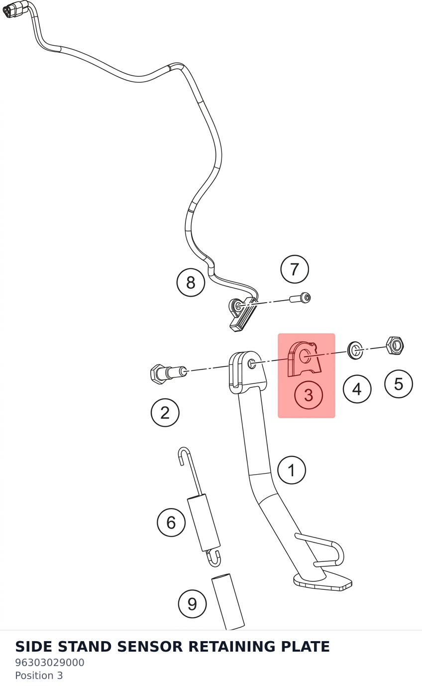Diagram preview: SIDE STAND SENSOR RETAINING PLATE (96303029000)