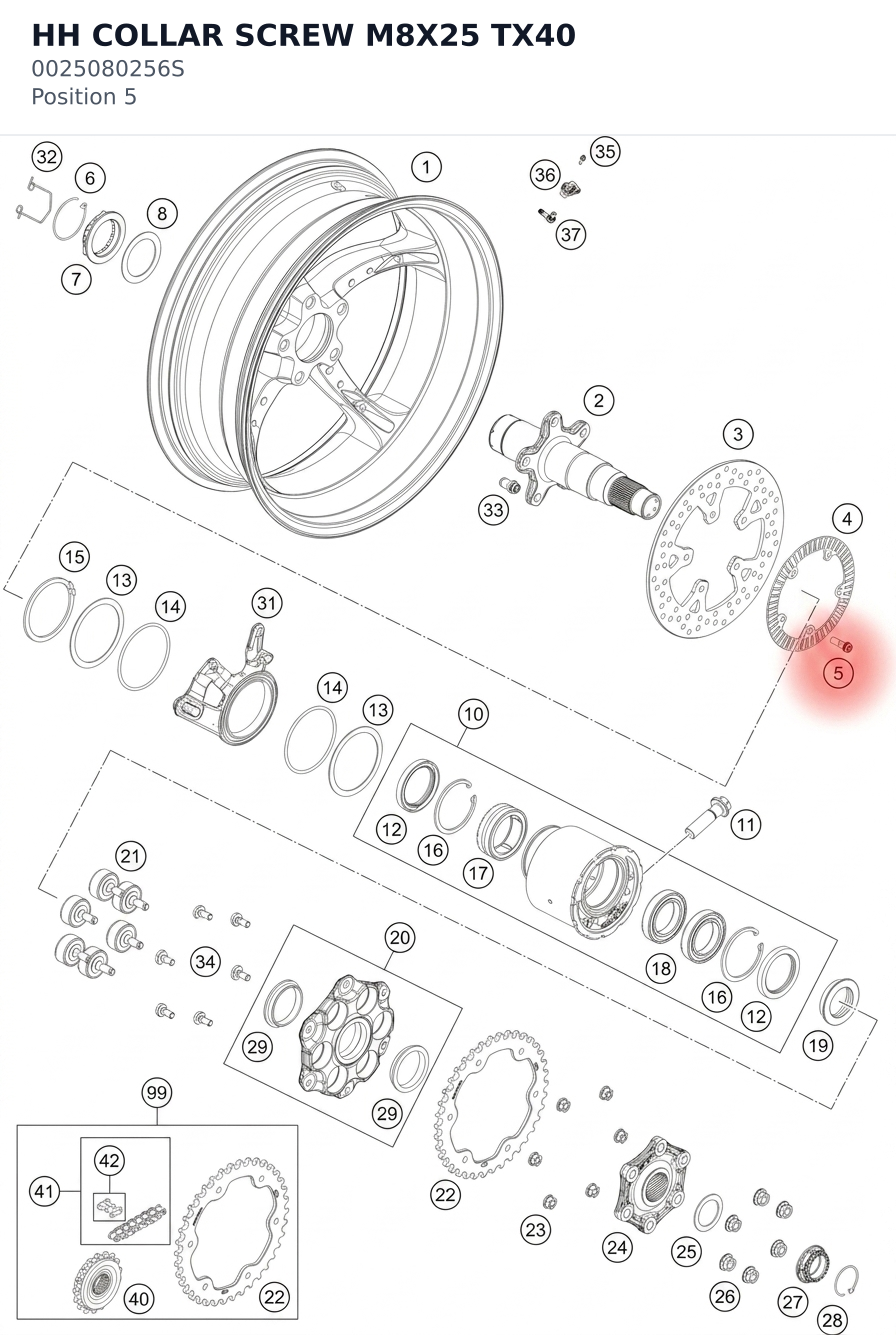Diagram preview: HH COLLAR SCREW M8X25 TX40 (0025080256S)