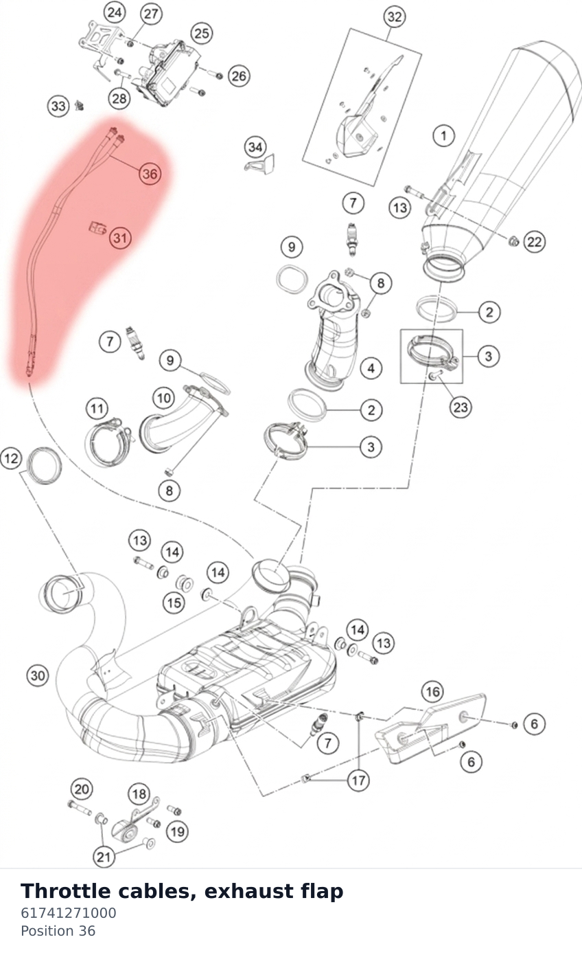 Diagram preview: Throttle cables, exhaust flap (61741271000)