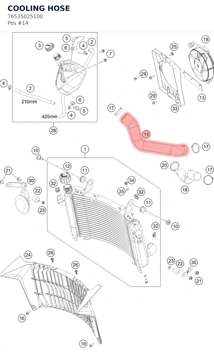 Diagram preview: COOLING HOSE (76535025100)