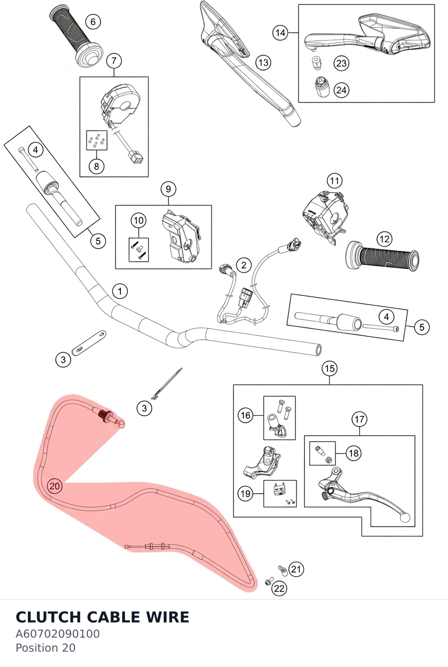 Diagram preview: CLUTCH CABLE WIRE (A60702090100)