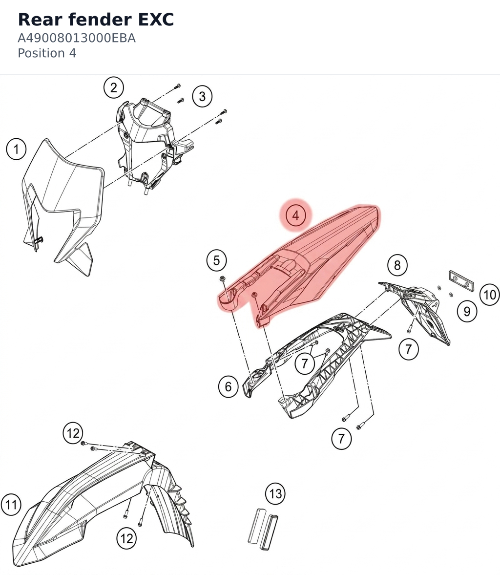 Diagram preview: Rear fender EXC (A49008013000EBA)