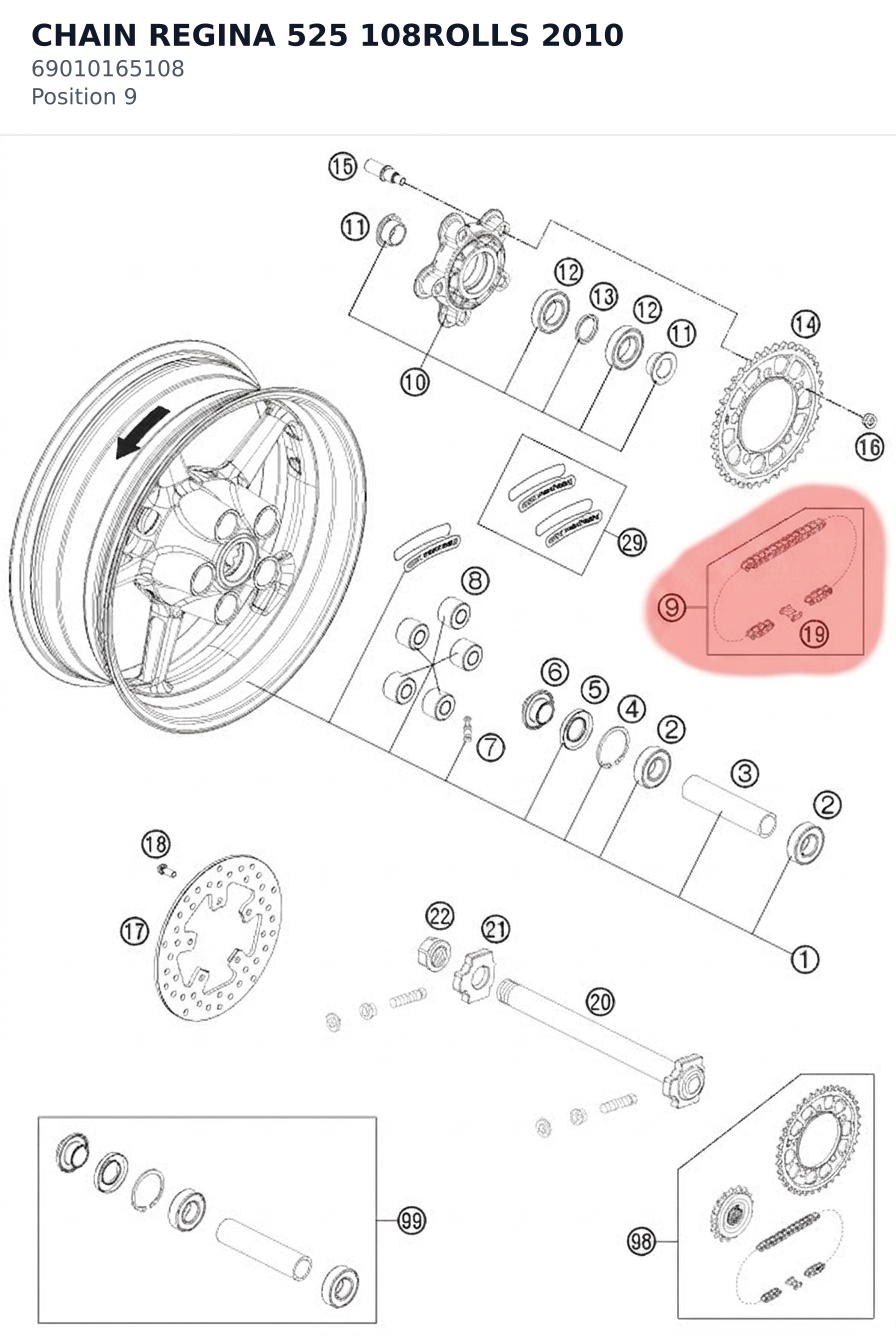 Diagram preview: CHAIN REGINA 525 108ROLLS 2010 (69010165108)