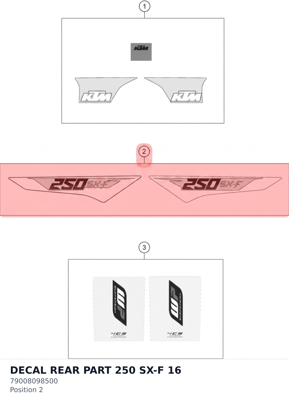 Diagram preview: DECAL REAR PART 250 SX-F 16 (79008098500)
