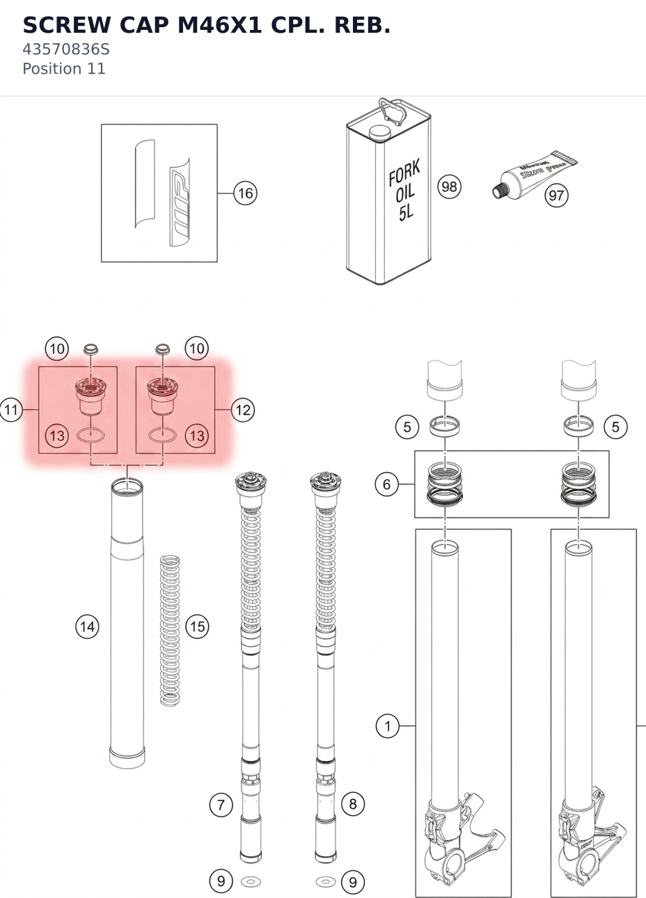Diagram preview: SCREW CAP M46X1 CPL. REB. (43570836S)