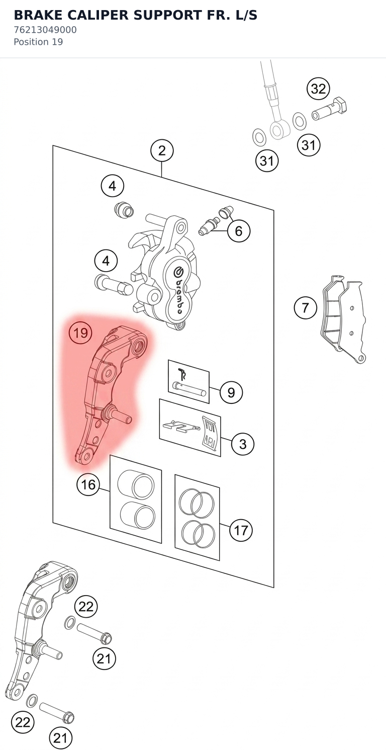 Diagram preview: BRAKE CALIPER SUPPORT FR. L/S (76213049000)