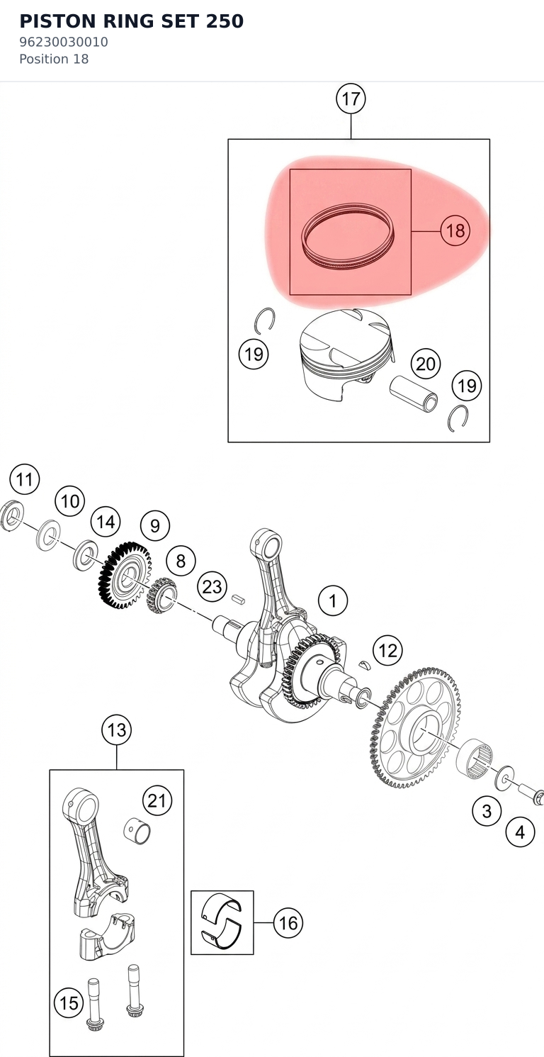 Diagram preview: PISTON RING SET 250 (96230030010)