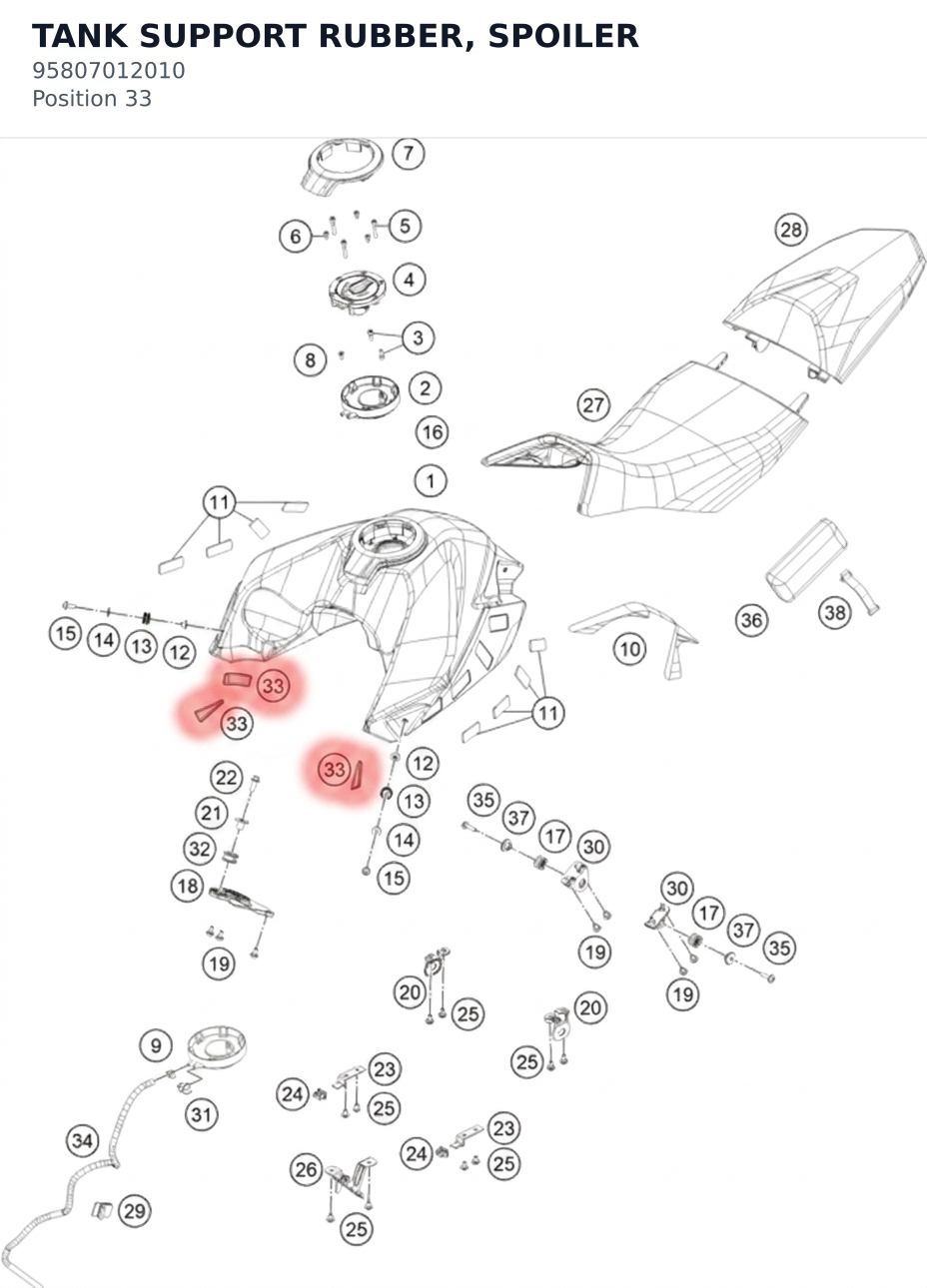Diagram preview: TANK SUPPORT RUBBER, SPOILER (95807012010)