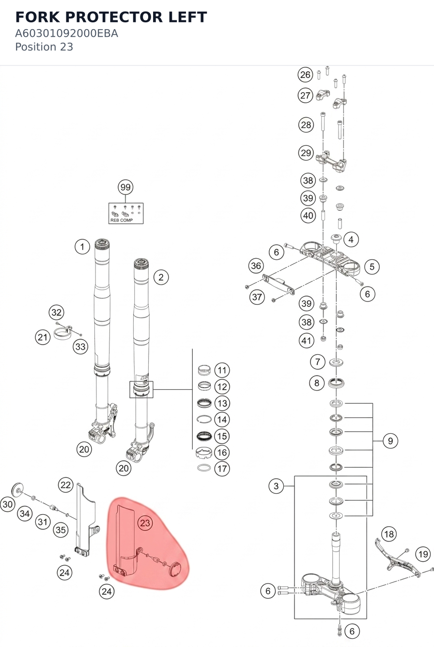 Diagram preview: FORK PROTECTOR LEFT (A60301092000EBA)