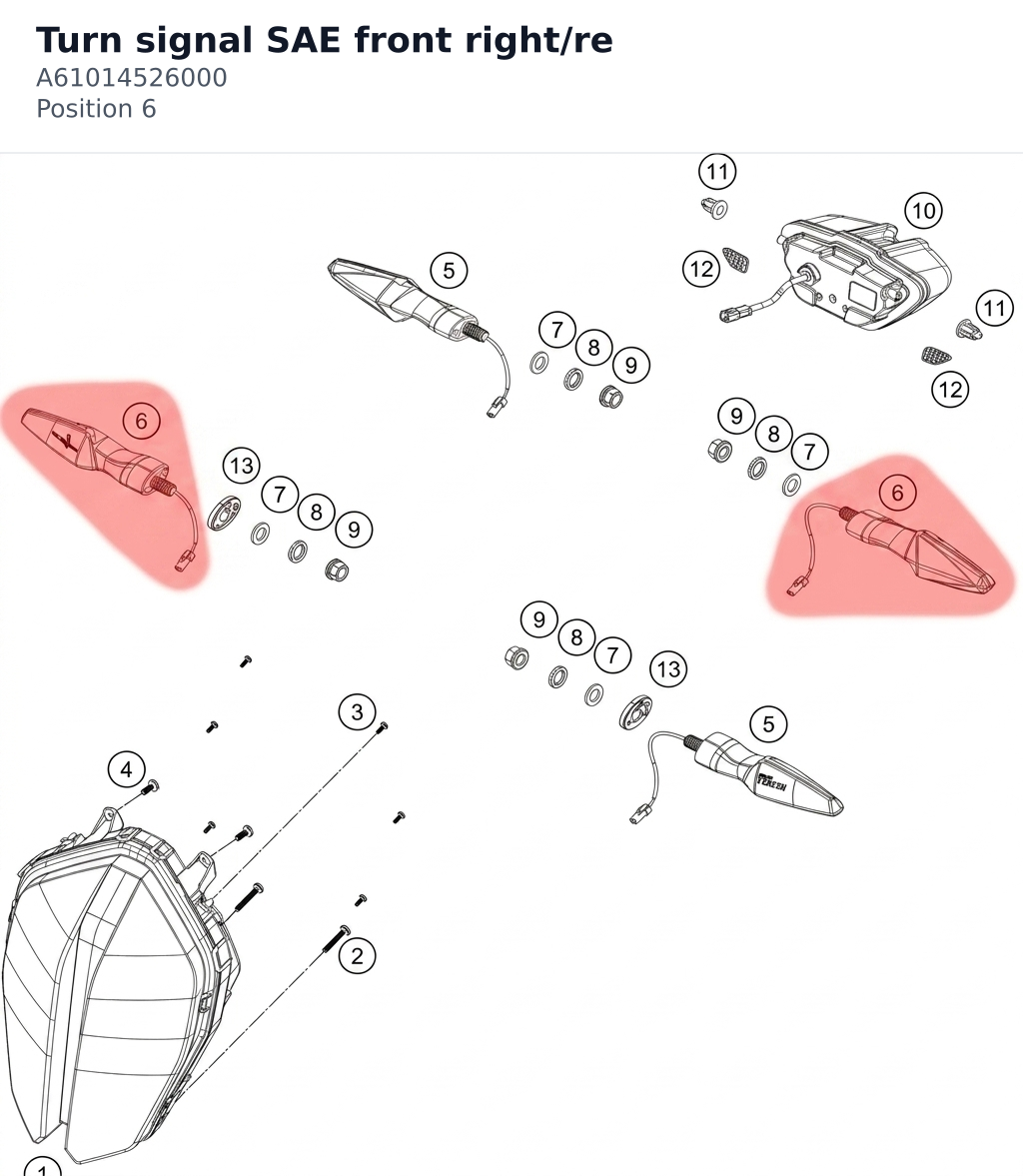 Diagram preview: Turn signal SAE front right/re (A61014526000)