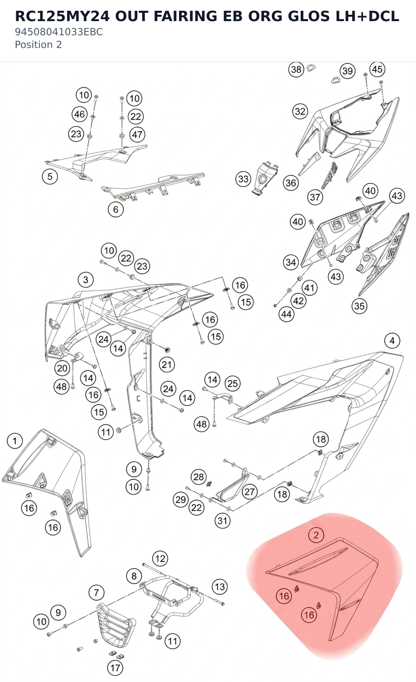 Diagram preview: RC125MY24 OUT FAIRING EB ORG GLOS LH+DCL (94508041033EBC)