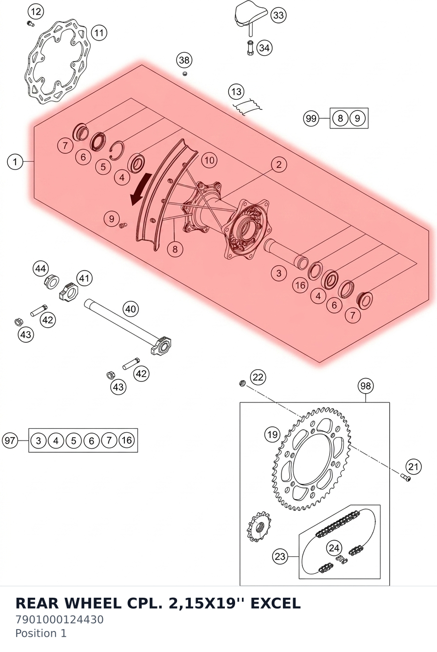 Diagram preview: REAR WHEEL CPL. 2,15X19'' EXCEL (7901000124430)