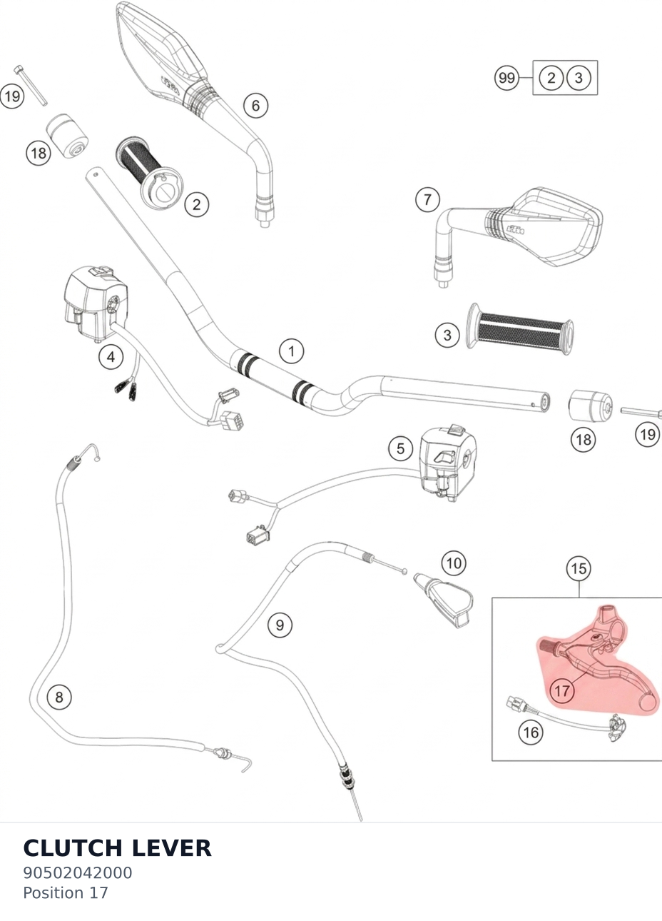 Diagram preview: CLUTCH LEVER (90502042000)