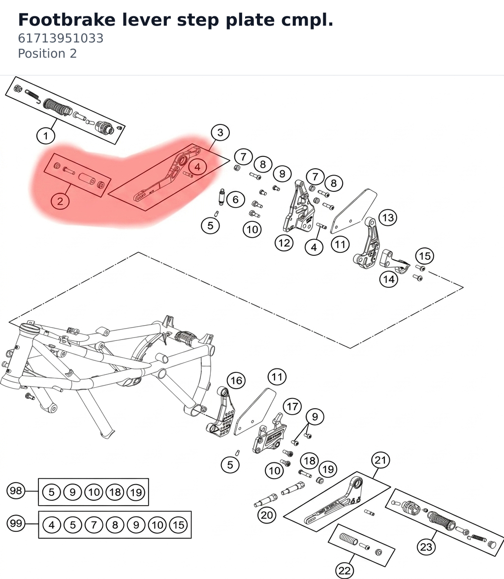 Diagram preview: Footbrake lever step plate cmpl. (61713951033)