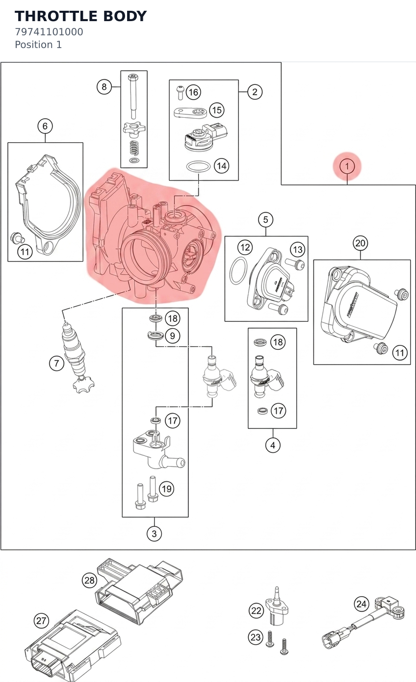Diagram preview: THROTTLE BODY (79741101000)