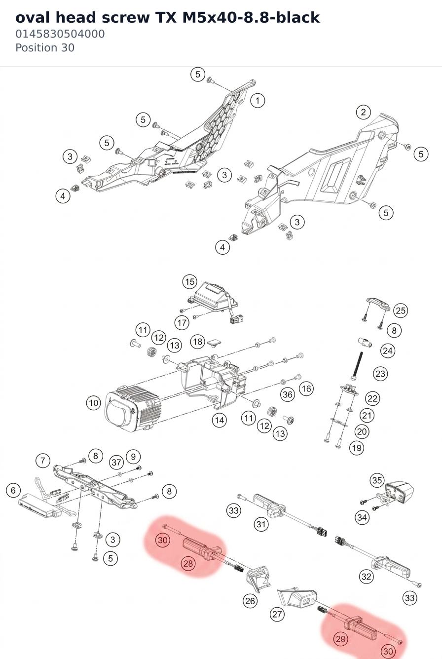 Diagram preview: oval head screw TX M5x40-8.8-black (0145830504000)
