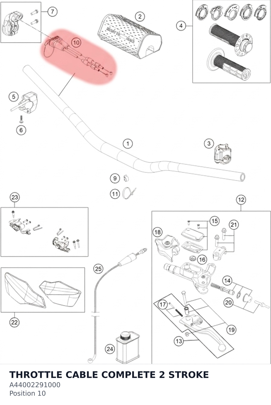 Diagram preview: THROTTLE CABLE COMPLETE 2 STROKE (A44002291000)