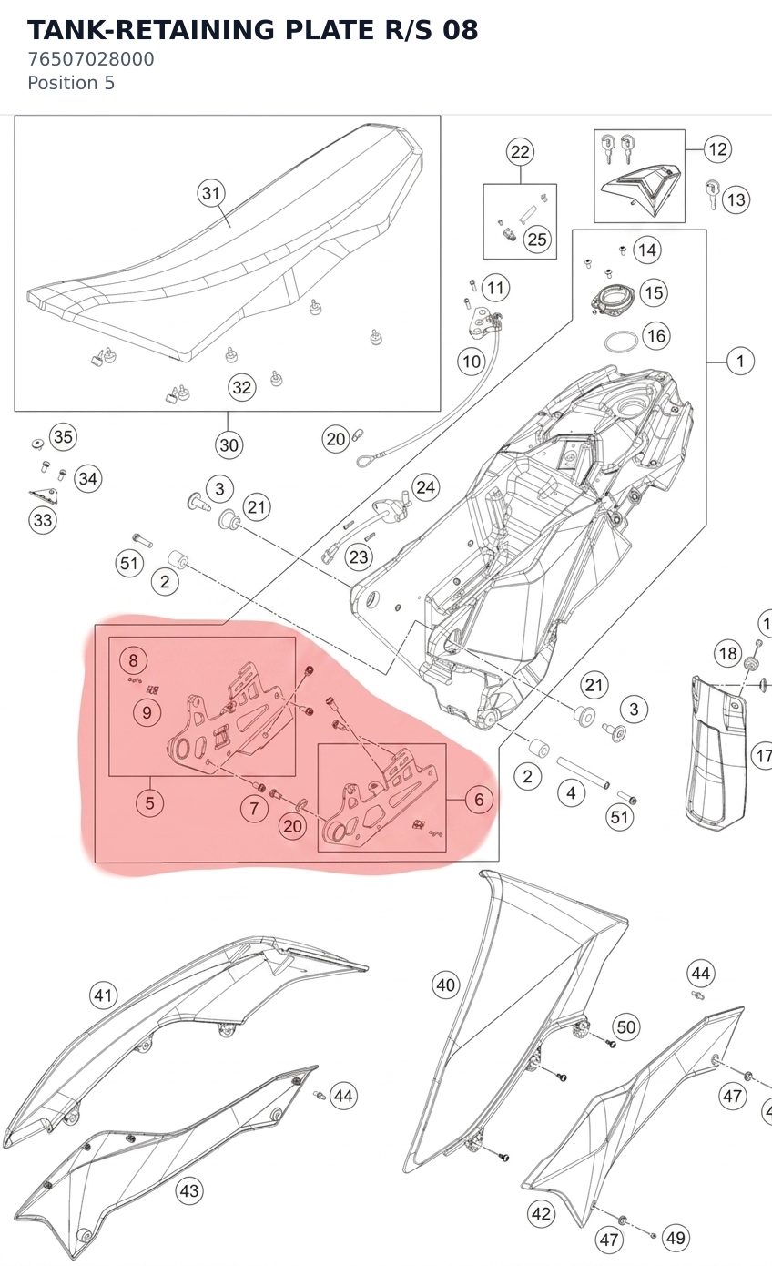 Diagram preview: TANK-RETAINING PLATE R/S 08 (76507028000)