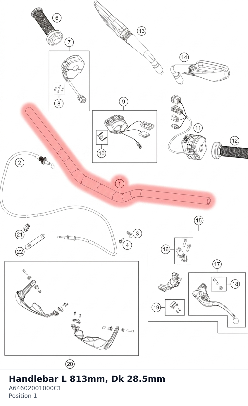 Diagram preview: Handlebar L 813mm, Dk 28.5mm (A64602001000C1)