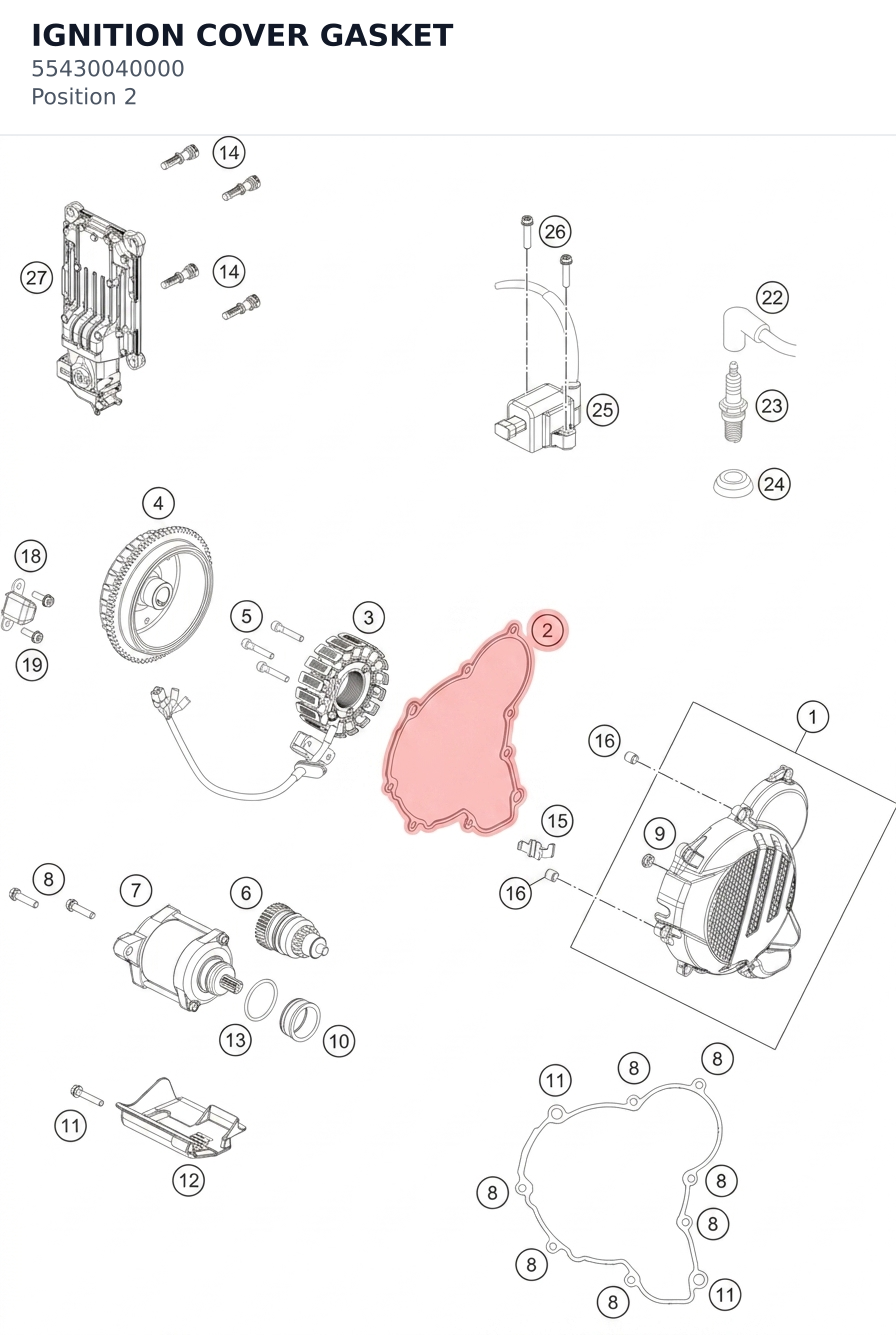 Diagram preview: IGNITION COVER GASKET (55430040000)