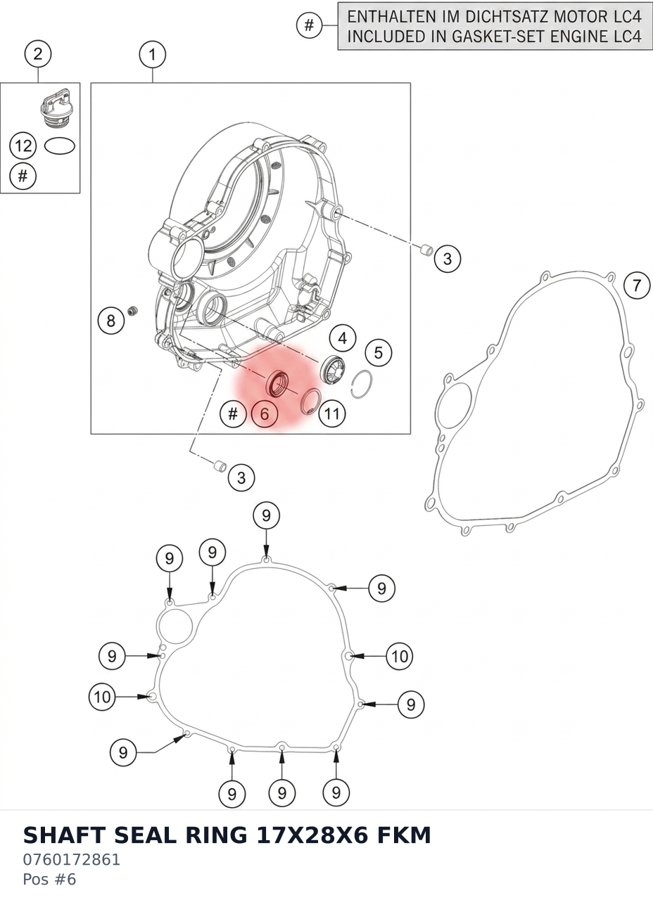 Diagram preview: SHAFT SEAL RING 17X28X6 FKM (0760172861)