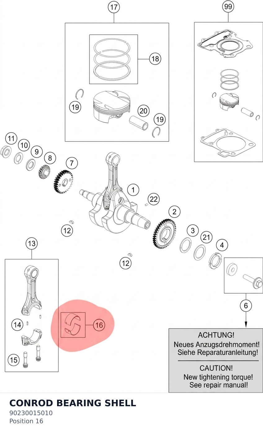 Diagram preview: CONROD BEARING SHELL (90230015010)