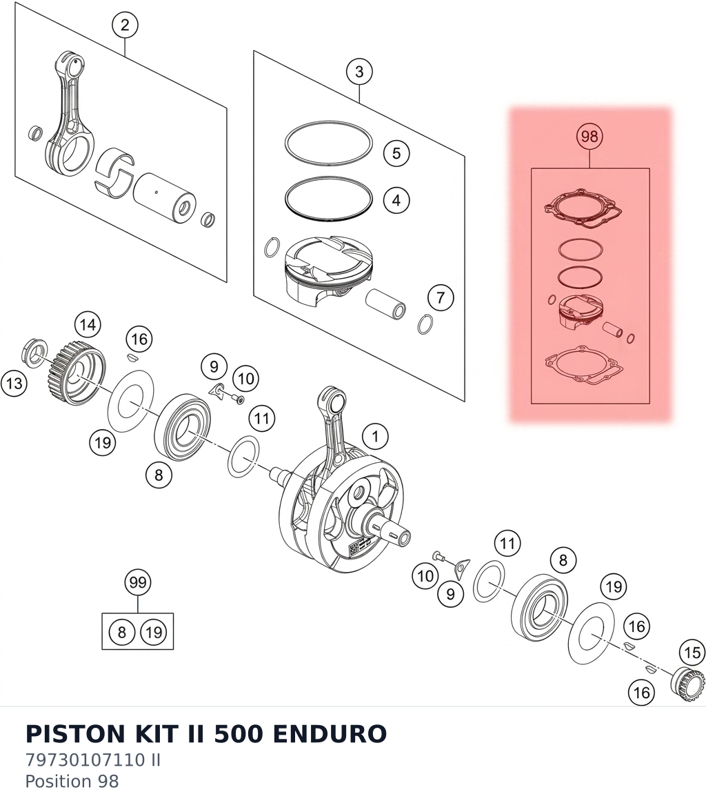 Diagram preview: PISTON KIT II 500 ENDURO (79730107110 II)
