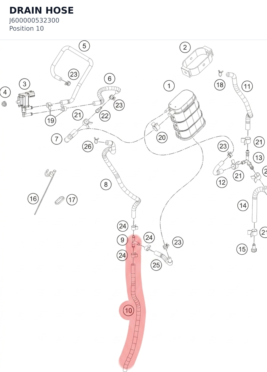Diagram preview: DRAIN HOSE (J600000532300)