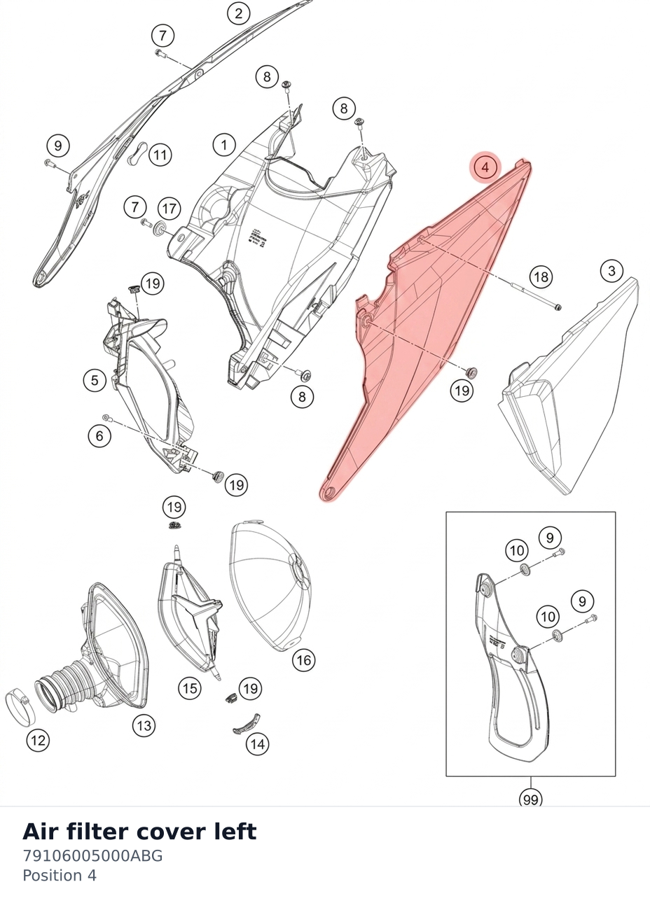 Diagram preview: Air filter cover left (79106005000ABG)