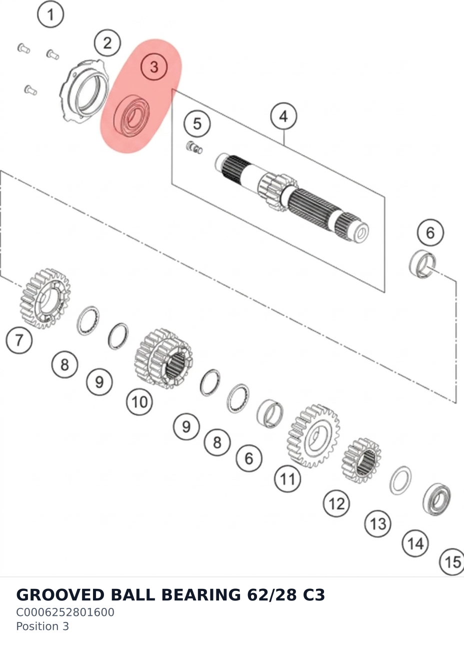 Diagram preview: GROOVED BALL BEARING 62/28 C3 (C0006252801600)