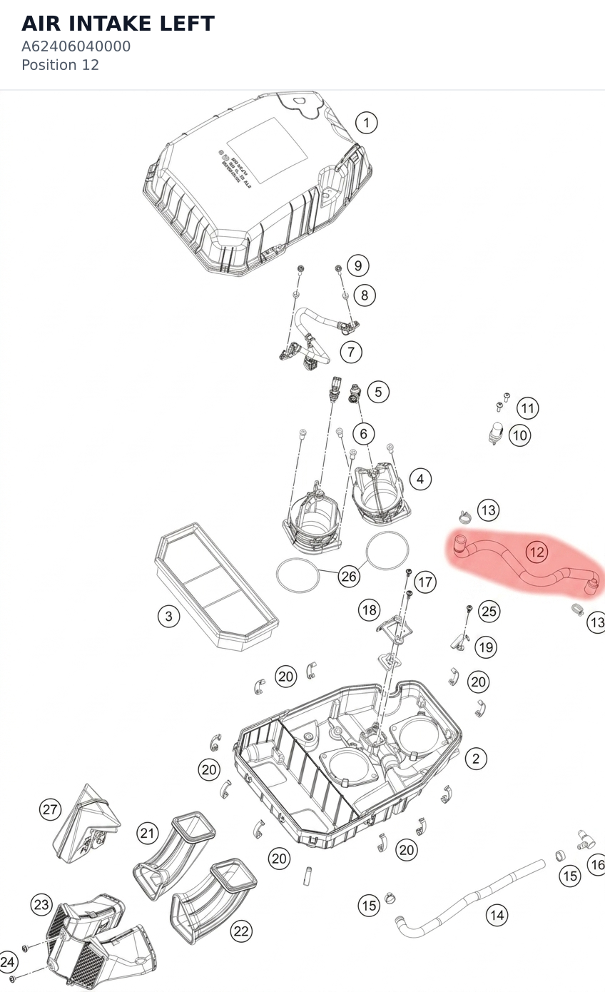 Diagram preview: AIR INTAKE LEFT (A62406040000)