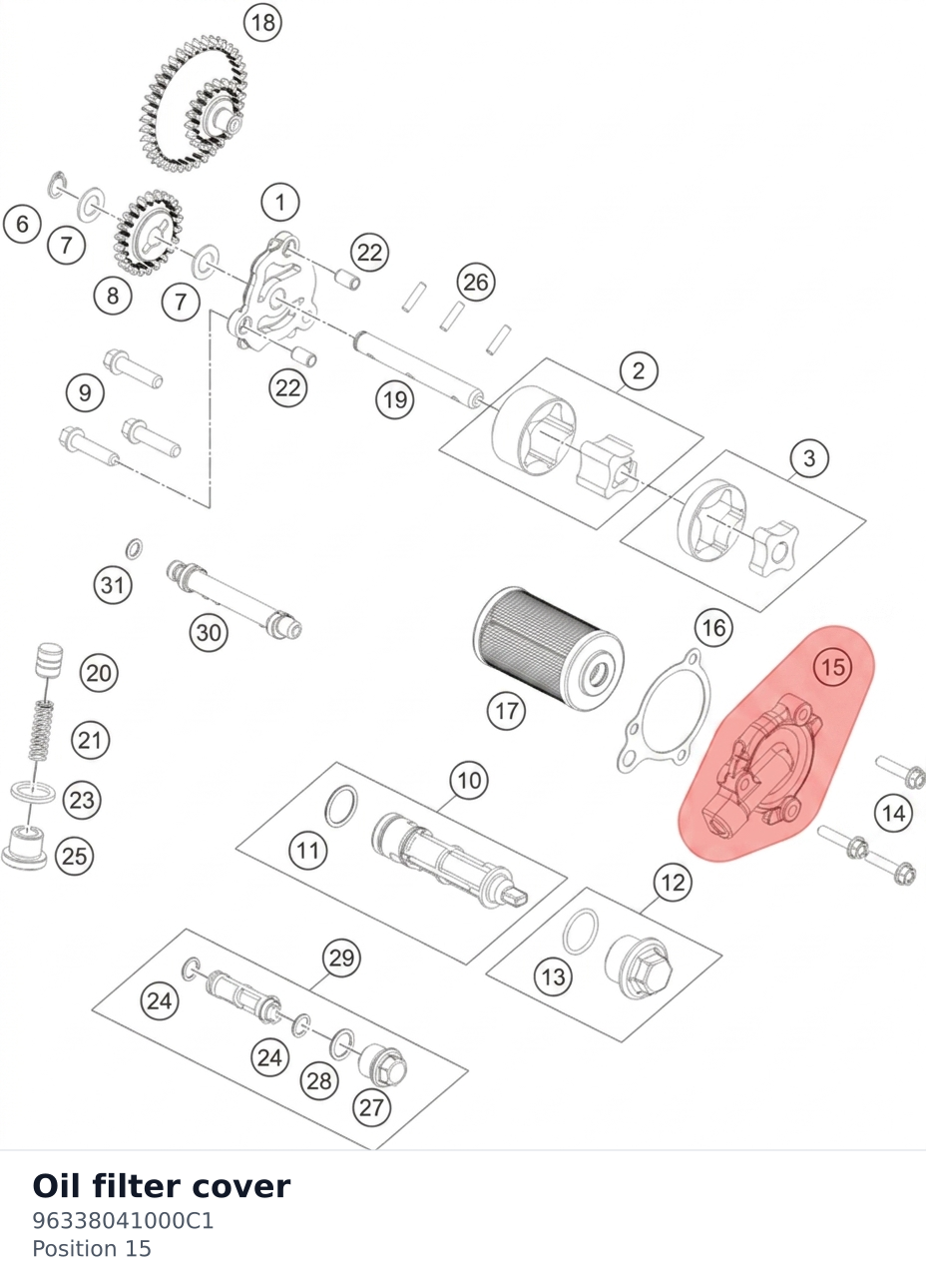 Diagram preview: Oil filter cover (96338041000C1)