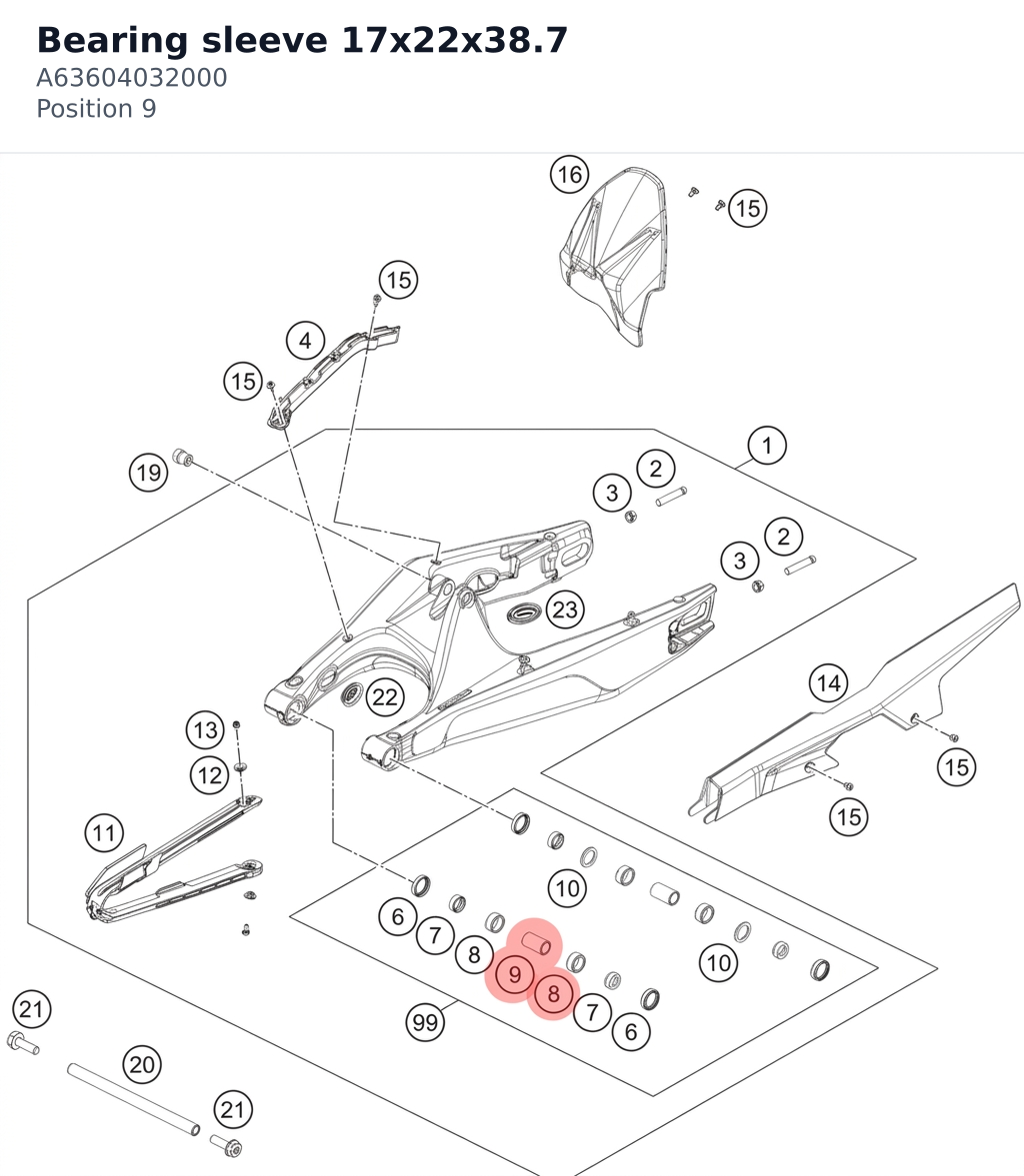 Diagram preview: Bearing sleeve 17x22x38.7 (A63604032000)