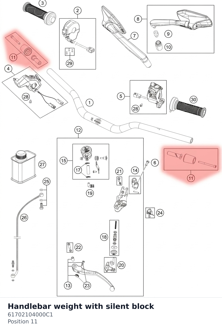 Diagram preview: Handlebar weight with silent block (61702104000C1)