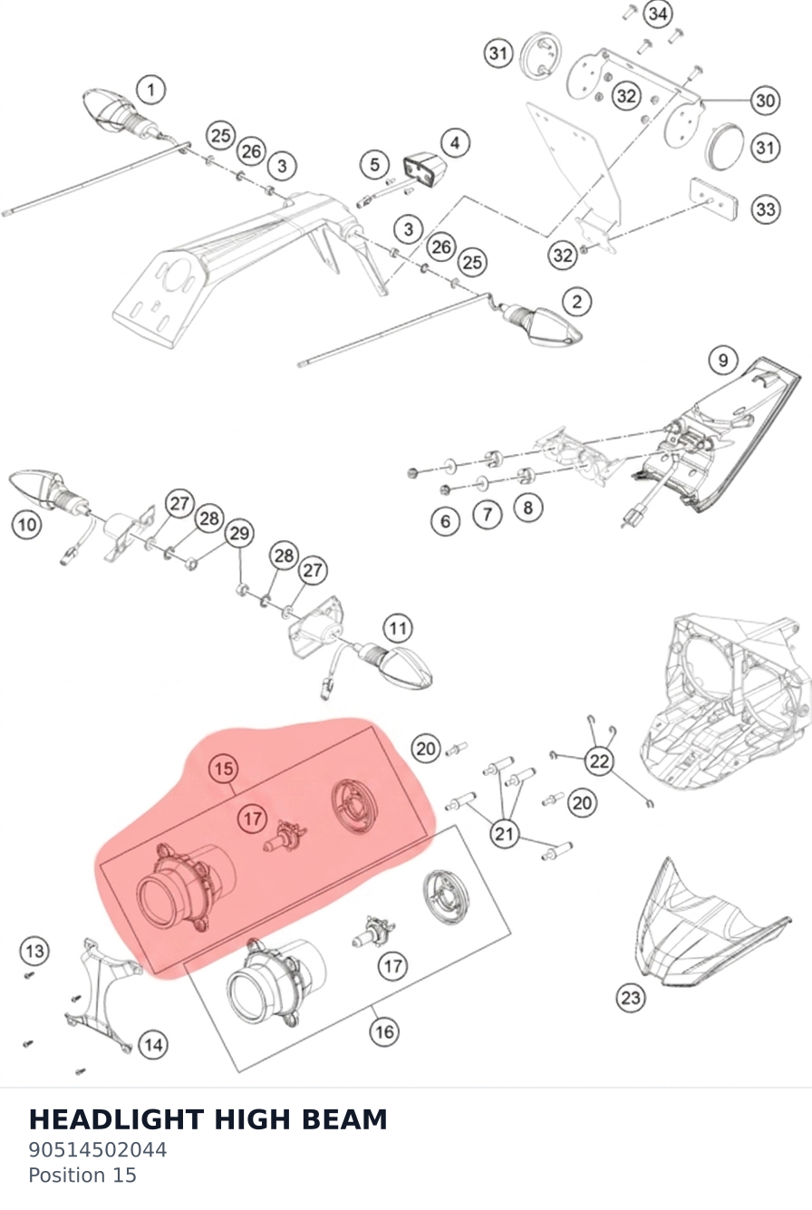 Diagram preview: HEADLIGHT HIGH BEAM (90514502044)