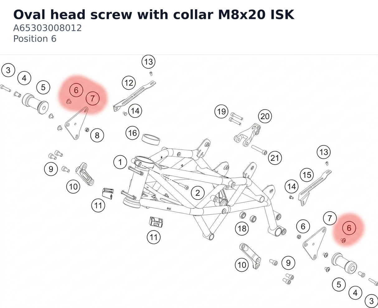 Diagram preview: Oval head screw with collar M8x20 ISK (A65303008012)