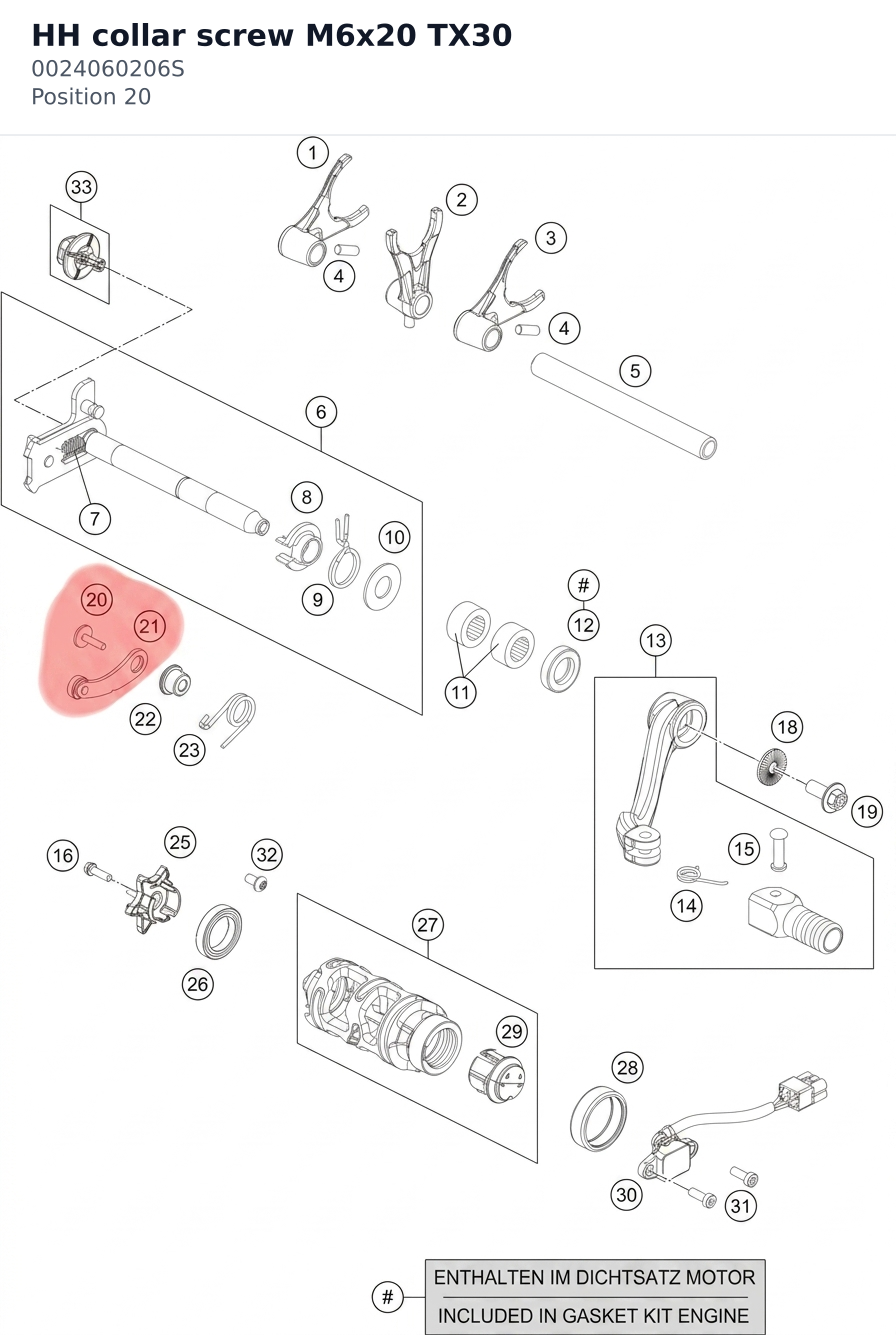 Diagram preview: HH collar screw M6x20 TX30 (0024060206S)