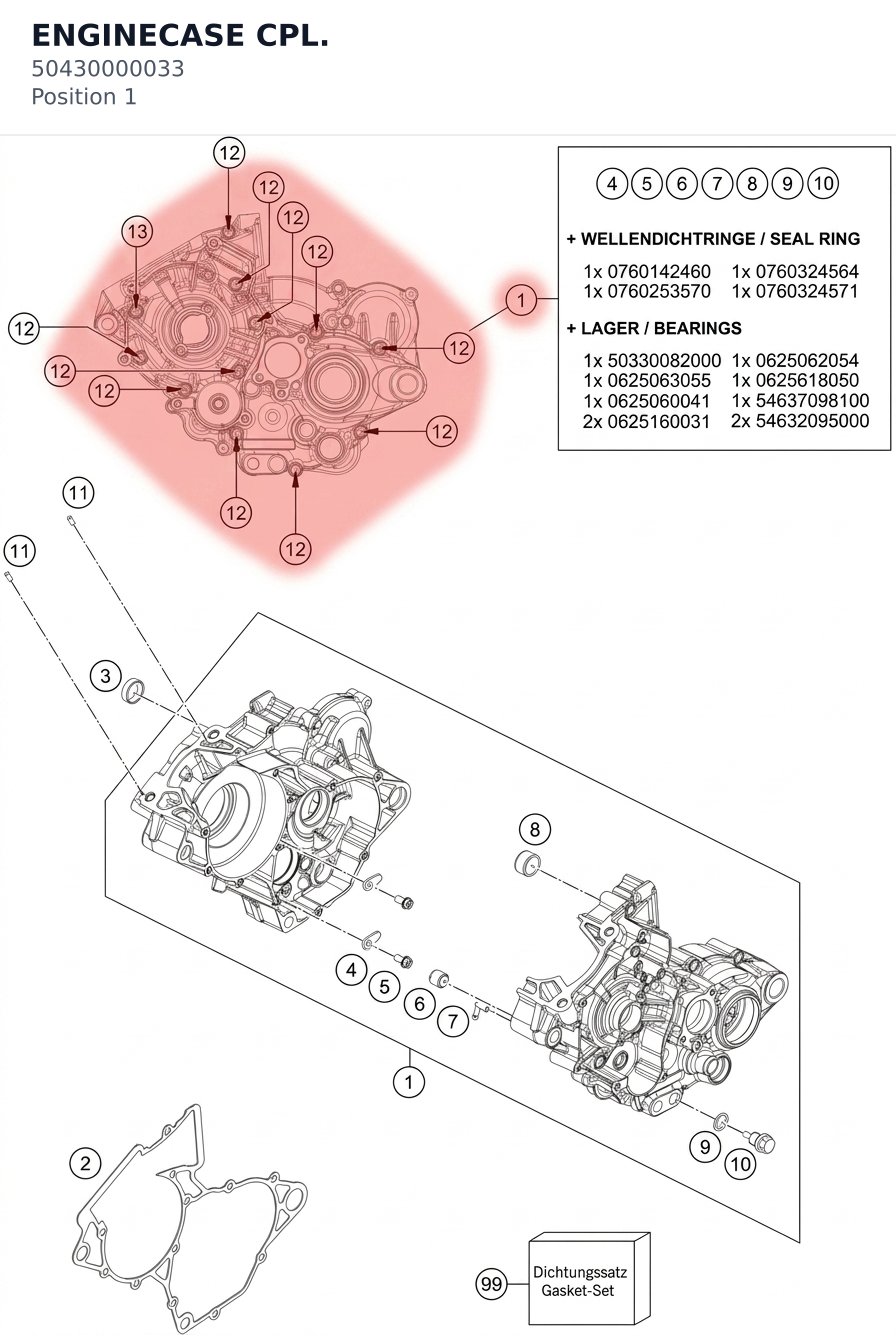 Diagram preview: ENGINECASE CPL. (50430000033)