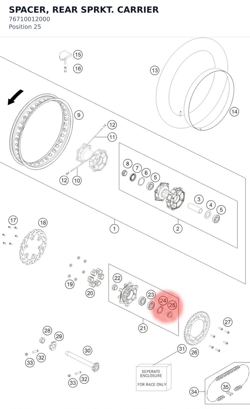 Diagram preview: SPACER, REAR SPRKT. CARRIER (76710012000)