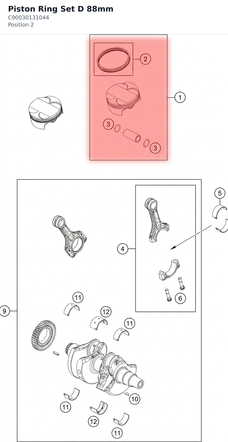 Diagram preview: Piston Ring Set D 88mm (C90030131044)