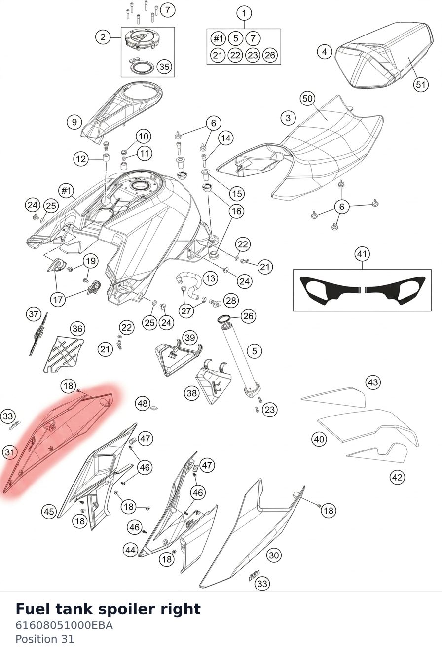 Diagram preview: Fuel tank spoiler right (61608051000EBA)