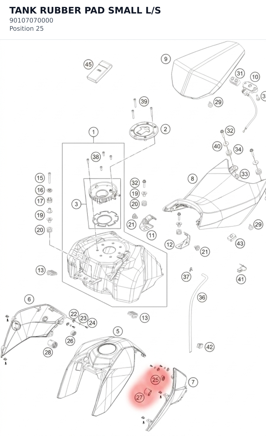 Diagram preview: TANK RUBBER PAD SMALL L/S (90107070000)