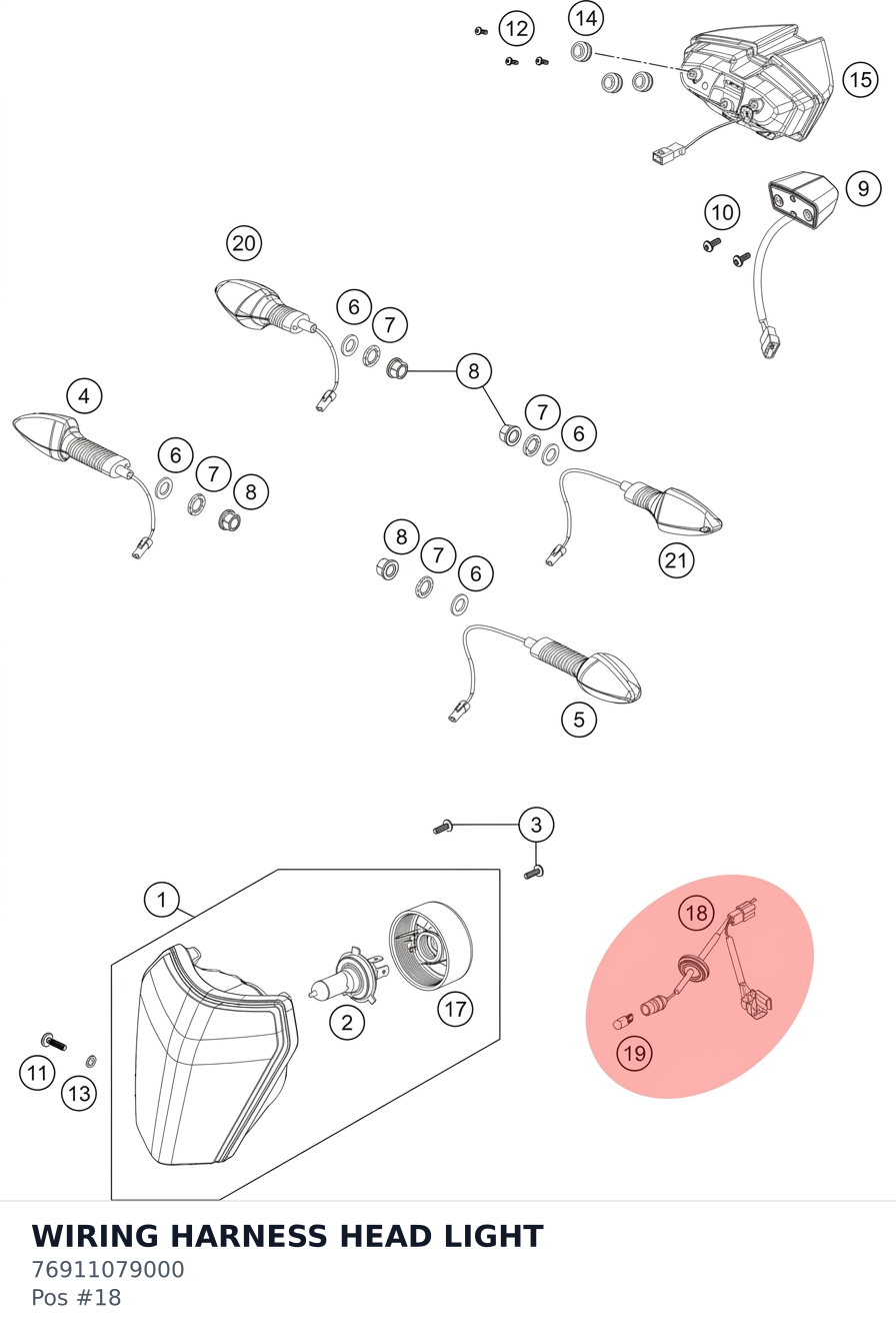 Diagram preview: WIRING HARNESS HEAD LIGHT (76911079000)