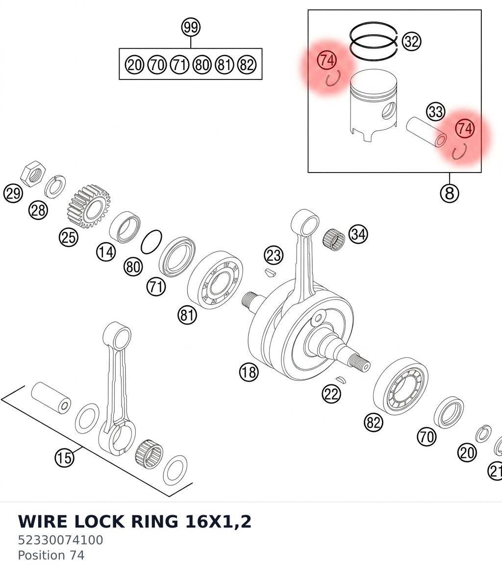 Diagram preview: WIRE LOCK RING 16X1,2 (52330074100)