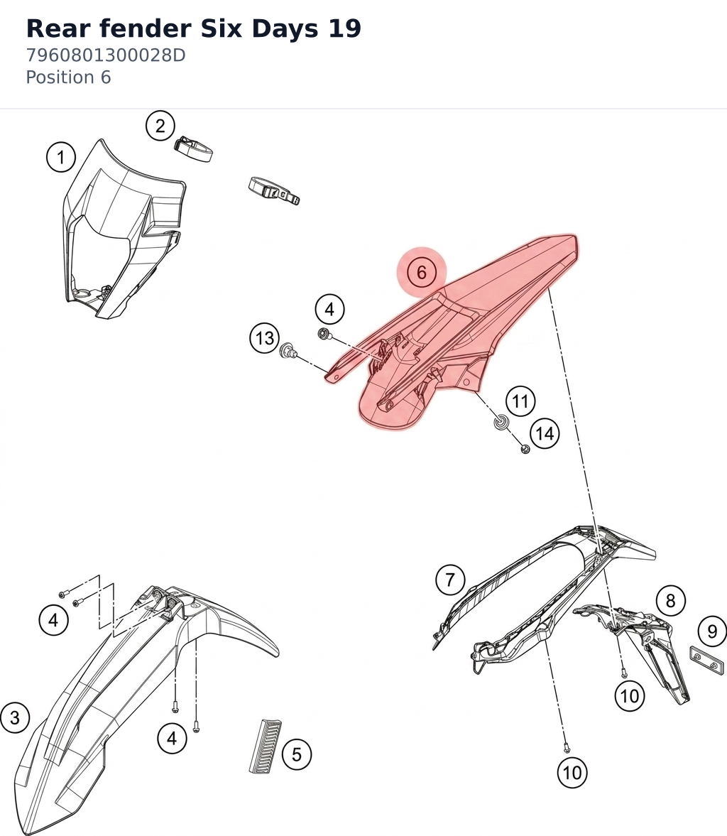 Diagram preview: Rear fender Six Days 19 (7960801300028D)