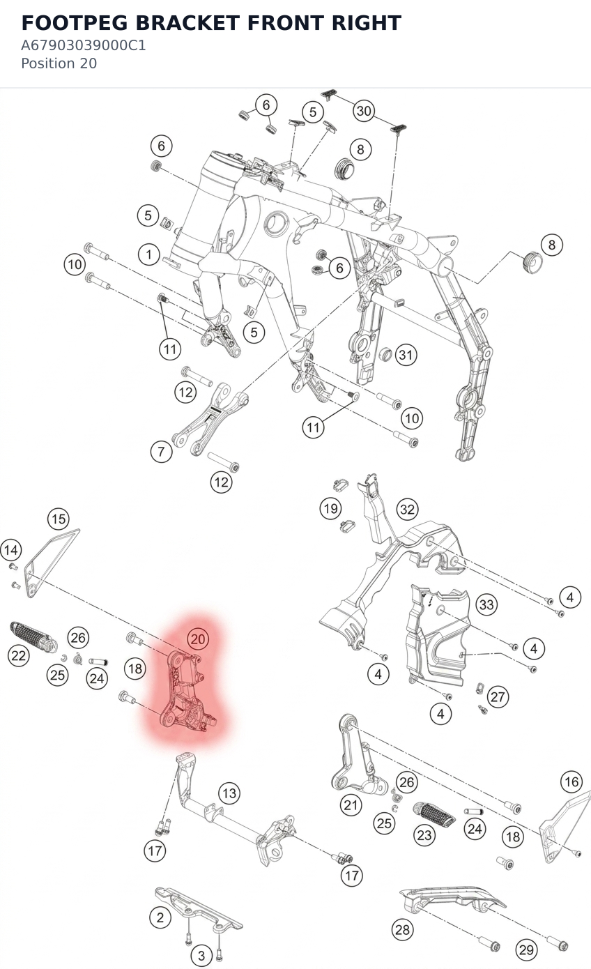 Diagram preview: FOOTPEG BRACKET FRONT RIGHT (A67903039000C1)