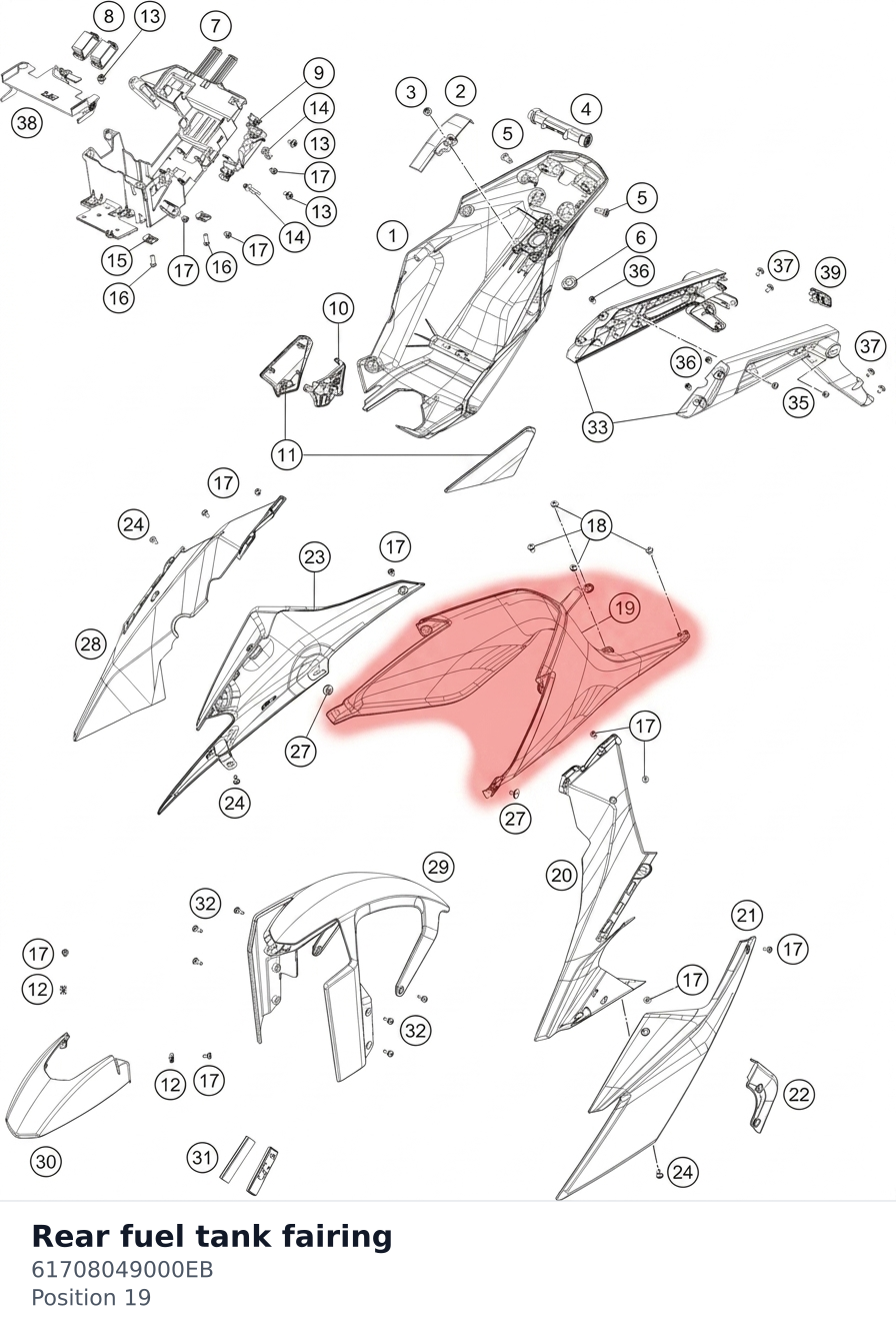 Diagram preview: Rear fuel tank fairing (61708049000EB)